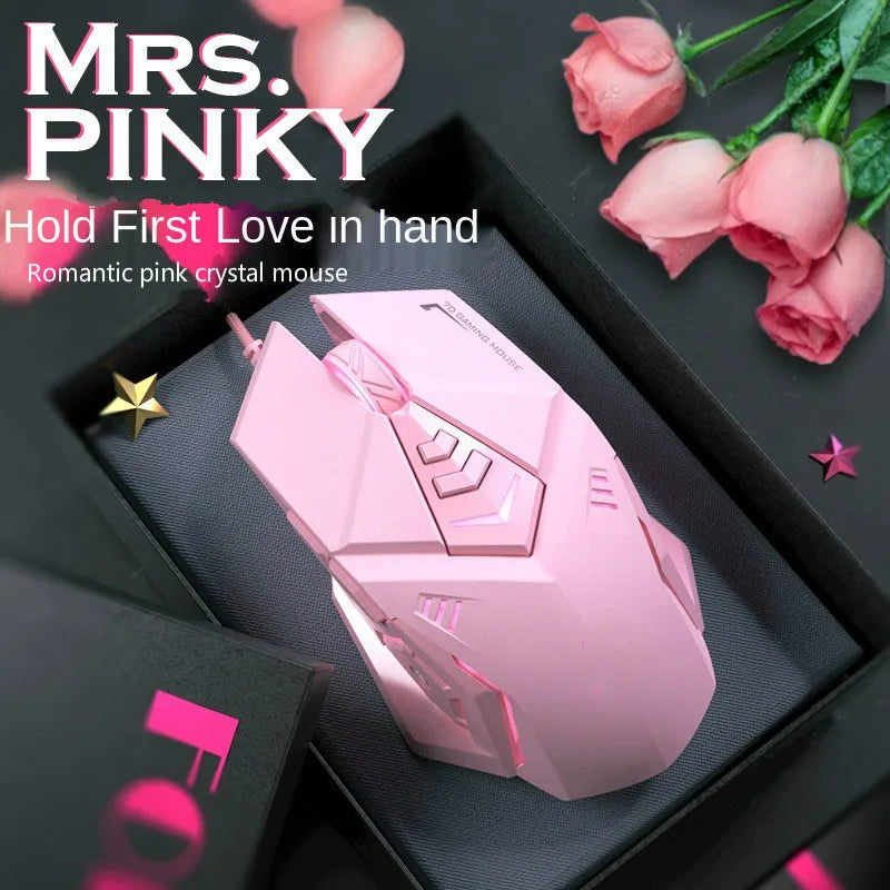 Pink real mechanical keyboard and mouse set