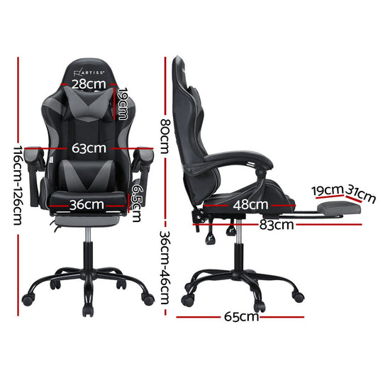 Apex 2 Point Massage Gaming Office Chair Footrest Grey