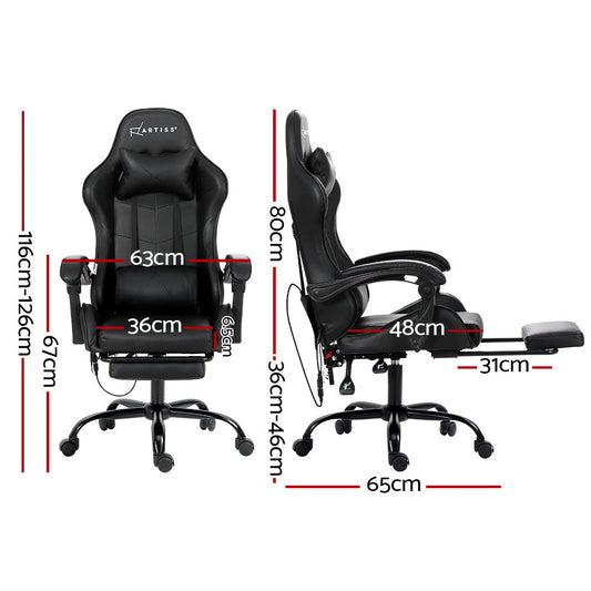 Apex 6 Point Massage Gaming Office Chair Footrest Black
