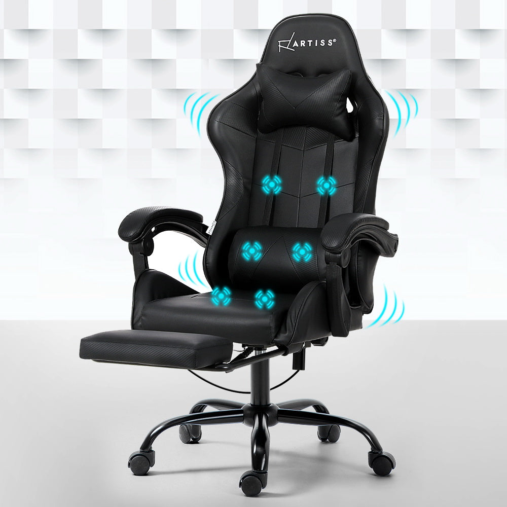 Apex 6 Point Massage Gaming Office Chair Footrest Black