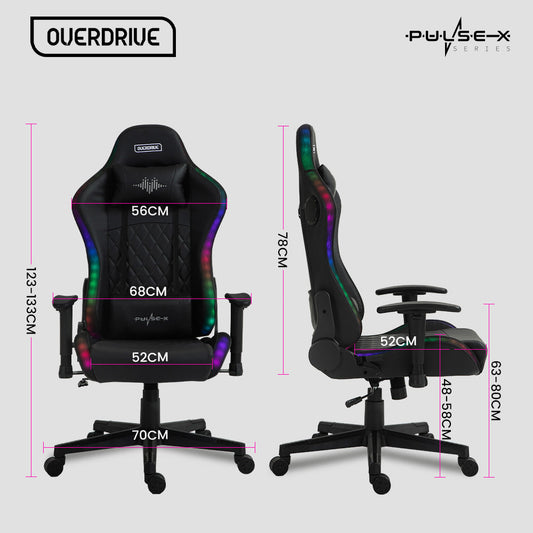 Elite Overdrive PulseX Gaming Chair with Bluetooth Speakers and RGB LED Lights