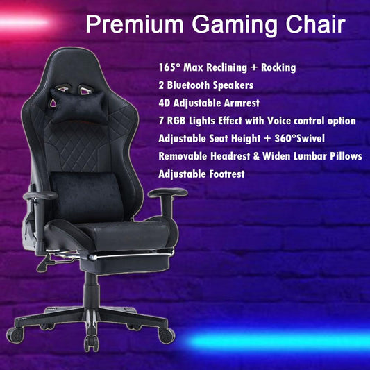 Elite Ergonomic RGB Gaming Chair with Bluetooth Speakers and 165° Recline