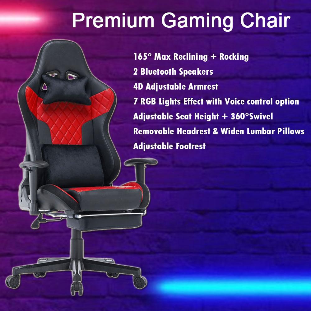Elite Ergonomic RGB Gaming Chair with Bluetooth Speakers and 165° Recline