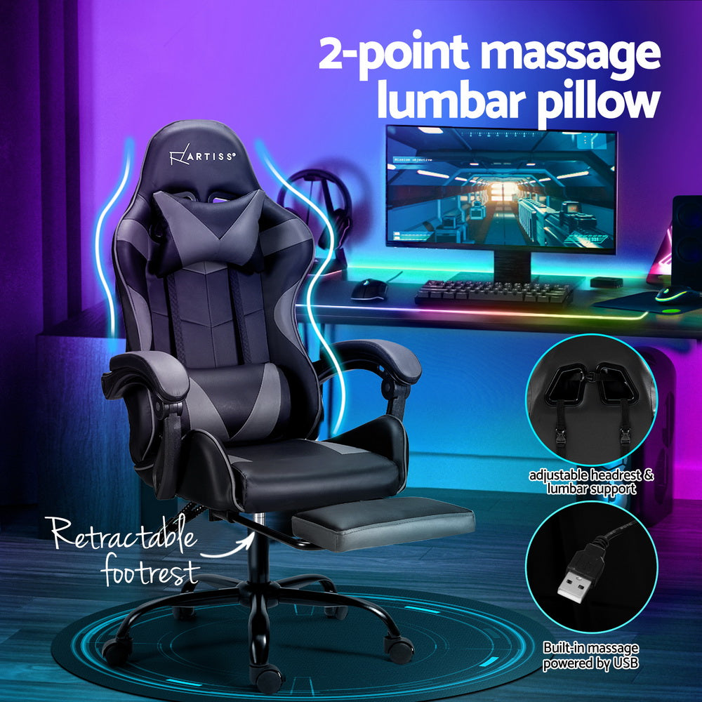 Apex 2 Point Massage Gaming Office Chair Footrest Grey