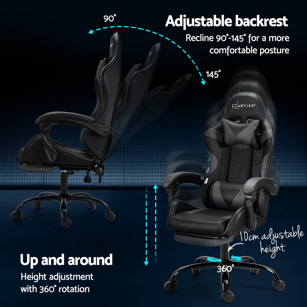 Apex 2 Point Massage Gaming Office Chair Footrest Grey