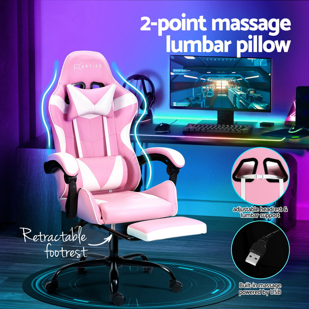 Apex 2 Point Massage Gaming Office Chair Footrest Pink