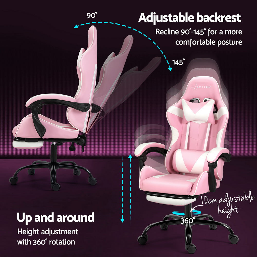 Apex 2 Point Massage Gaming Office Chair Footrest Pink