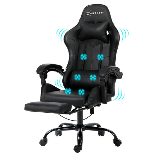 Apex 6 Point Massage Gaming Office Chair Footrest Black