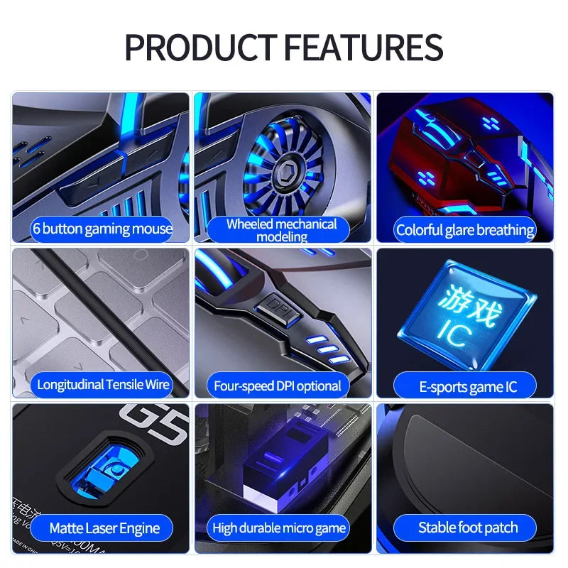 G5 Wired Mouse BackLight High Sensitivity 6 Keys Macro Programming Gaming