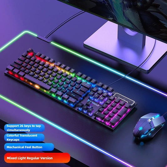 Wired USB RGB Gaming Keyboard and Mouse Combo Ergonomic