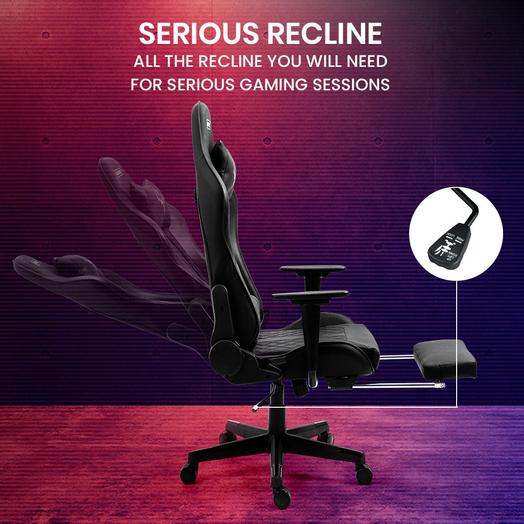 Elite Apex Series Ergonomic Gaming Recliner with Footrest in Black
