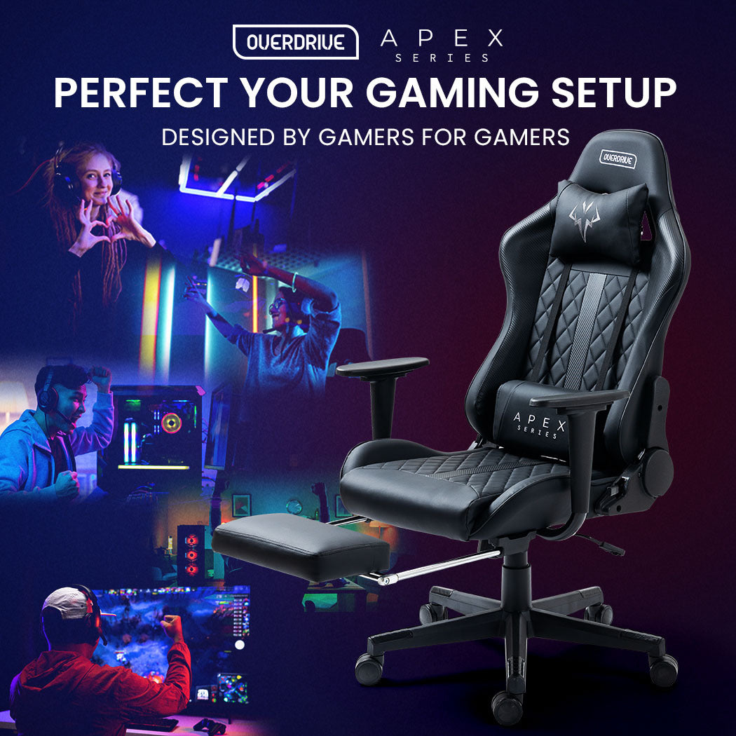 Elite Apex Series Ergonomic Gaming Recliner with Footrest in Black