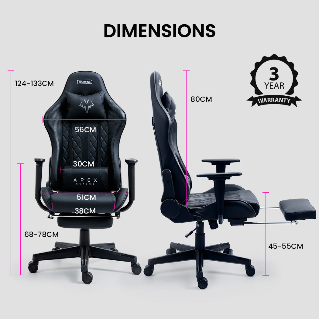 Elite Apex Series Ergonomic Gaming Recliner with Footrest in Black