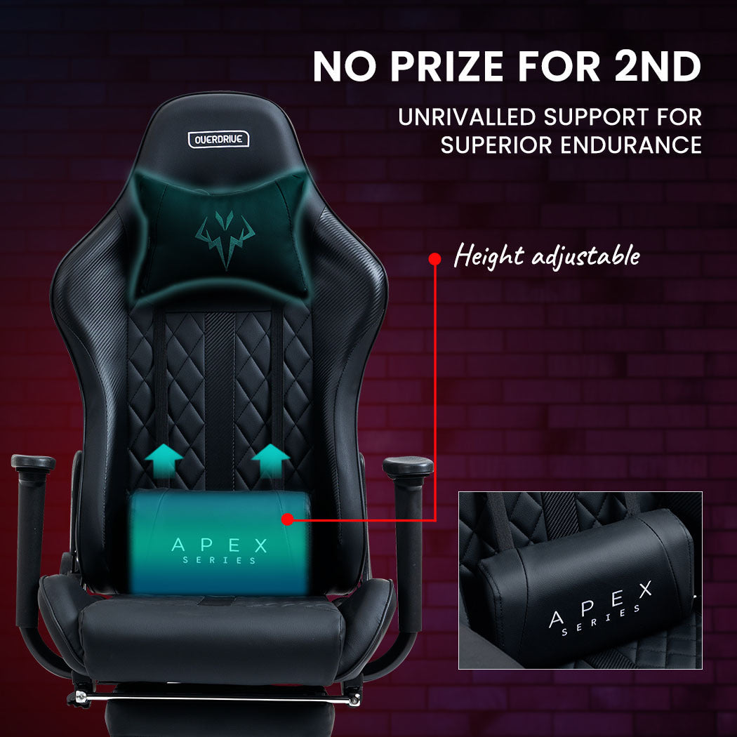 Elite Apex Series Ergonomic Gaming Recliner with Footrest in Black