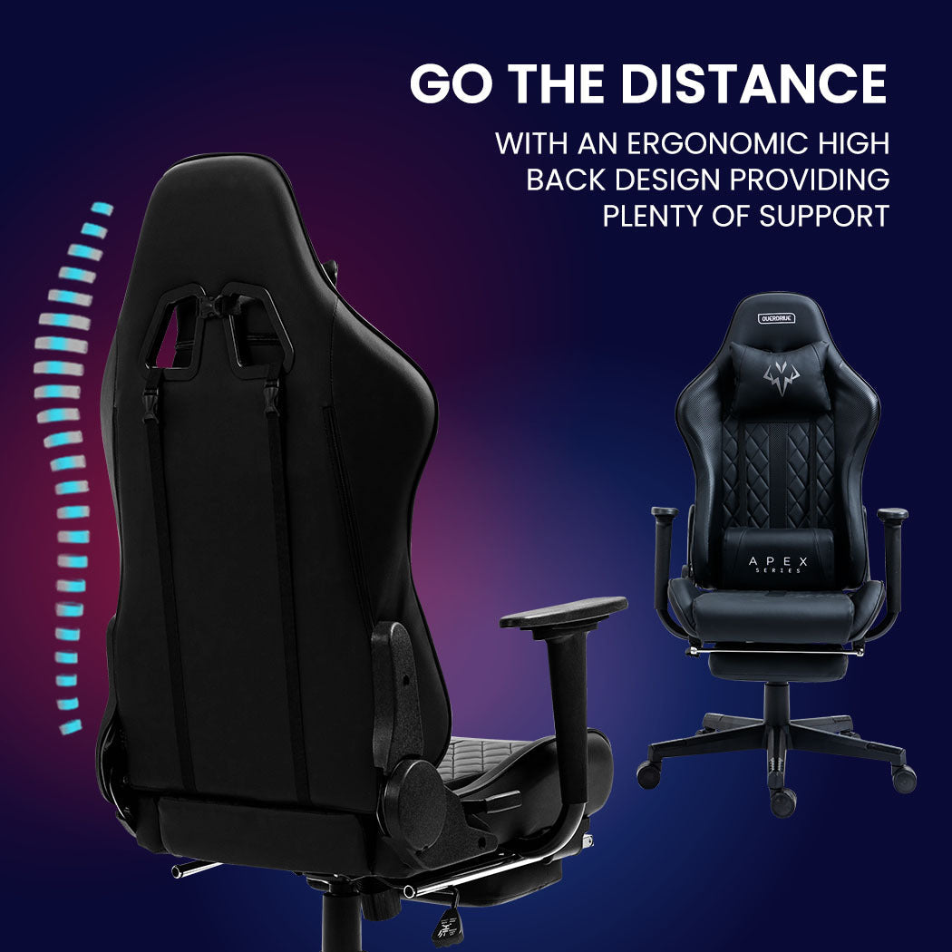 Elite Apex Series Ergonomic Gaming Recliner with Footrest in Black