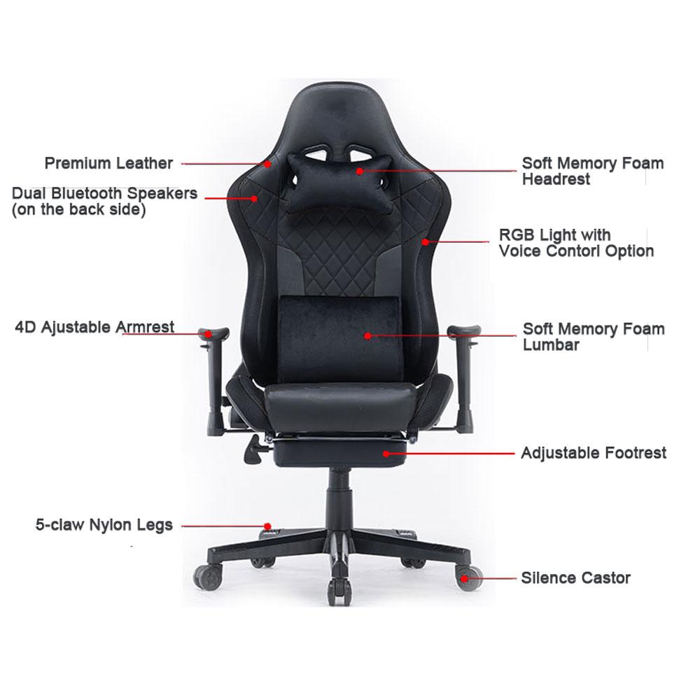 Elite Racing-Inspired RGB Gaming Chair with Bluetooth Speakers and Reclining Comfort