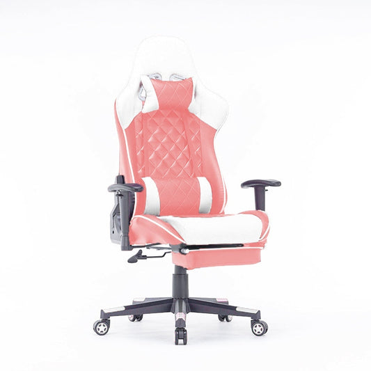 Elite Pink and White Ergonomic Racing Gaming Chair with 165° Recline