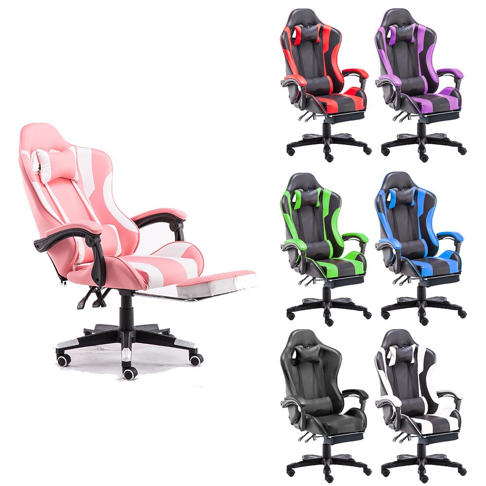 Elite Racing Gaming Chair with Retractable Footrest and Adjustable Recline